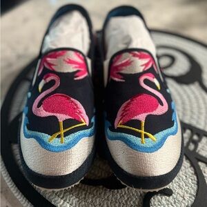 Playful Pink and Blue Flamingo Flats